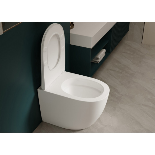 Унитаз ABBER Bequem AC1111TMW приставной белый матовый, безободковый, смыв торнадо