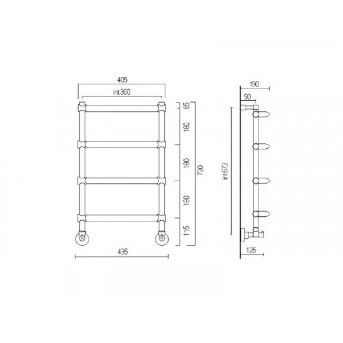 LUNA 432 Полотенсушитель водяной, лесен.4М int.360,chrome