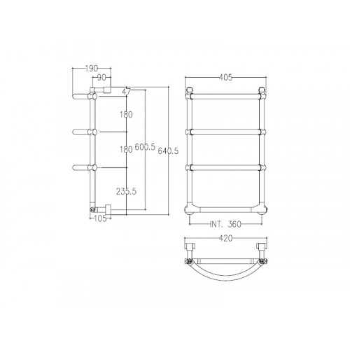 LUNA 523 Полотенцесушитель эл.с выключателем,4 лесенки,int.360mm, цвет хром