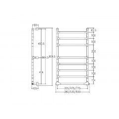 SERENO 574/8 M Полотенцесушитель эл. с выключателем, int. 475, 8 лесенок, хром