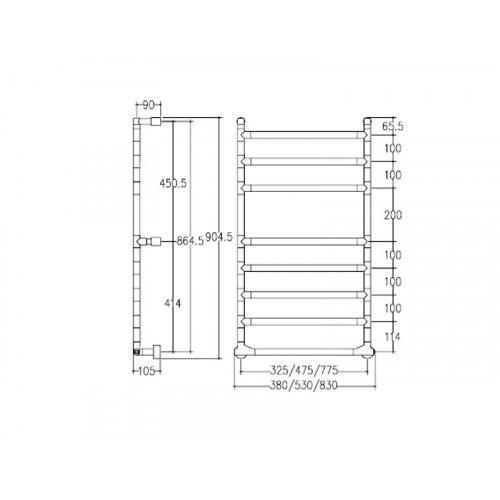 SERENO 574/8 M Полотенцесушитель эл. с выключателем, int. 475, 8 лесенок, хром