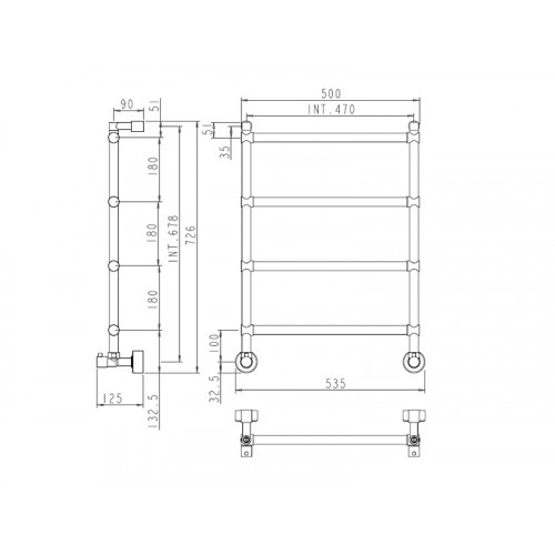 SOLE 442 Полотенцесушитель водяной, лесен.4М int.470,chrome