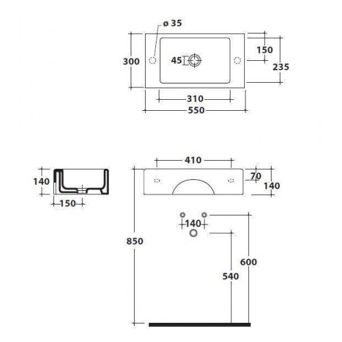 Galassia Plus Design 6035S Подвесная раковина на 55 см