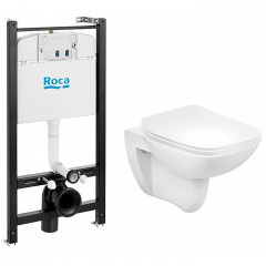Roca ПЭК Debba чаша унитаза подвесная Rimless, с инсталляционной системой, сиденье с крышкой тонкое, белый