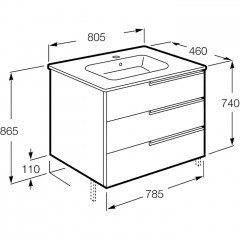 Roca Victoria Nord ICE EDITION модуль для раковины 800 мм, 786x450x735 мм, c 3 ящиками, белый глянец