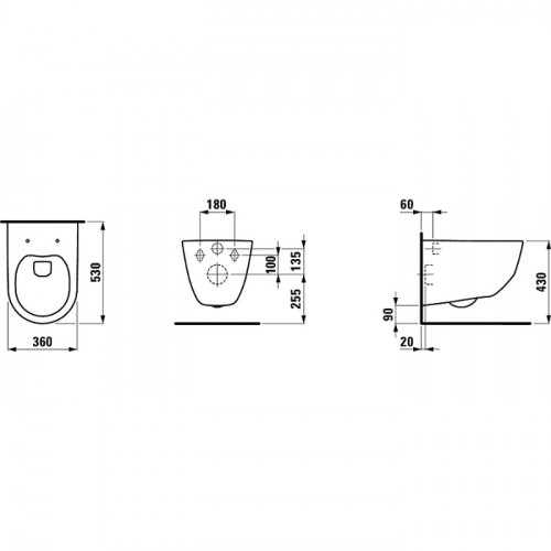 Roca Leon чаша унитаза подвесная Rimless 360x530x355 мм, с горизонтальным выпуском, белый