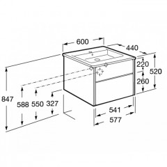 Roca Ronda модуль для раковины 600 мм, 577x412x480, с 2 ящиками, белый глянец/антрацит