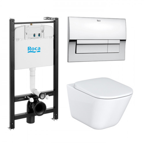 Roca The Gap чаша унитаза подвесная Rimless 340x540x345 мм, с инсталляционной системой, сиденье с крышкой, с клавишей смыва, белый