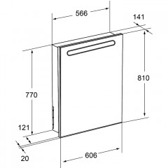 Roca Victoria Nord зеркальный шкаф правый 600 мм, 606x141x810 мм, с LED-подсветкой сверху, включение от общего выключателя, белый глянец