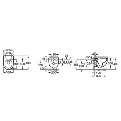 Roca Meridian-N чаша унитаза подвесная Rimless 360x480x400 мм, с горизонтальным выпуском, белый