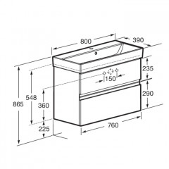 Roca Oleta модуль для раковины 800 мм, 760х374х548 мм, с 2 ящиками, белый глянец (Новый артикул)