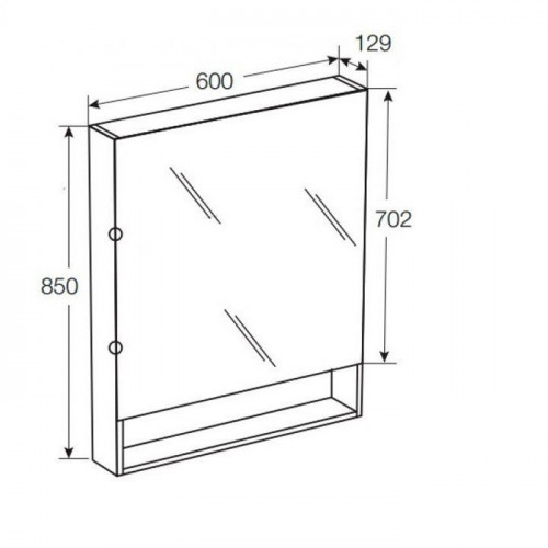 Roca The Gap Original зеркальный шкаф 600 мм, 600x129x850 мм, с LED-светильником, блоком с розеткой, включение от общего выключателя, белый глянец
