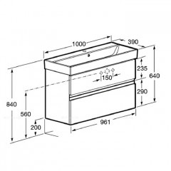 Roca Oleta модуль для раковины 1000 мм, 961х374х548 мм, с 2 ящиками, белый глянец