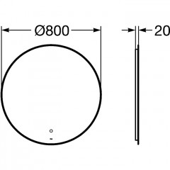 Roca Luna зеркало круглое 800 мм, 800х20х800 мм, с LED-подсветкой по периметру, с сенсорным выключателем с диммером
