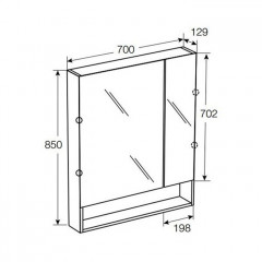 Roca The Gap Original зеркальный шкаф 700 мм, 700x129x850 мм, с LED-светильником, блоком с розеткой, включение от общего выключателя, белый глянец