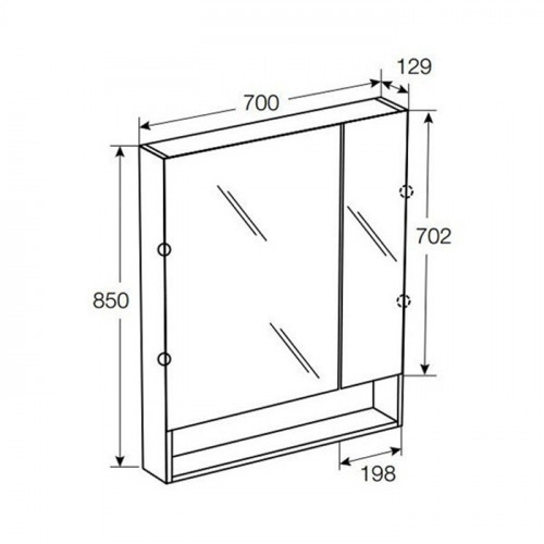 Roca The Gap Original зеркальный шкаф 700 мм, 700x129x850 мм, с LED-светильником, блоком с розеткой, включение от общего выключателя, белый глянец