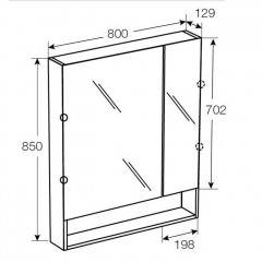 Roca The Gap Original зеркальный шкаф 800 мм, 800x129x850 мм, с LED-светильником, блоком с розеткой, включение от общего выключателя, белый глянец