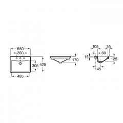 Roca Diverta раковина, встраиваемая сверху 550x425x170 мм, белый