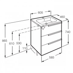Roca Victoria Nord ICE EDITION модуль для раковины 600 мм, 586x450x735 мм, c 3 ящиками, белый глянец