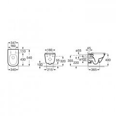 Roca The Gap Square чаша унитаза подвесная Rimless 350x540x350 мм, с горизонтальным выпуском, белый