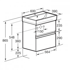 Roca Oleta модуль для раковины 600 мм, 564х374х548 мм, с 2 ящиками, белый матовый