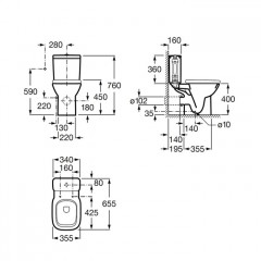 Roca Debba чаша унитаза напольная 355x655x400 мм, с горизонтальным выпуском, белый