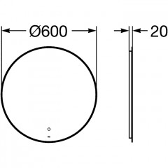Roca Luna зеркало круглое 600 мм, 600х20х600 мм, с LED-подсветкой по периметру, с сенсорным выключателем с диммером
