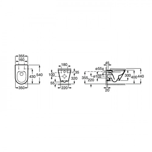 Roca The Gap Round чаша унитаза подвесная Rimless 355x540x345 мм, белый