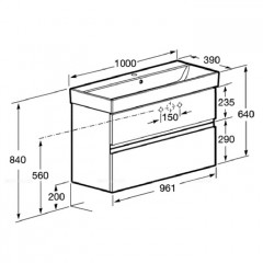 Roca Oleta модуль для раковины 1000 мм, 961х374х548 мм, с 2 ящиками, белый матовый
