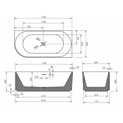 Акриловая ванна ABBER AB9329-1.7 R белая