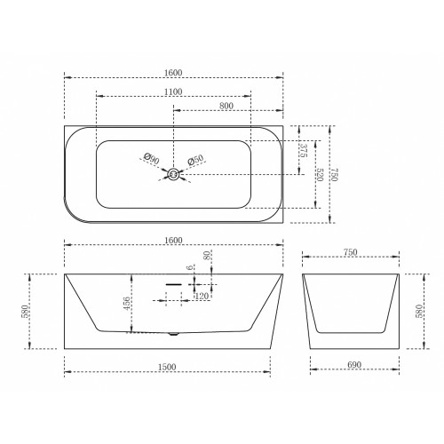 Акриловая ванна ABBER AB9331-1.6 R белая