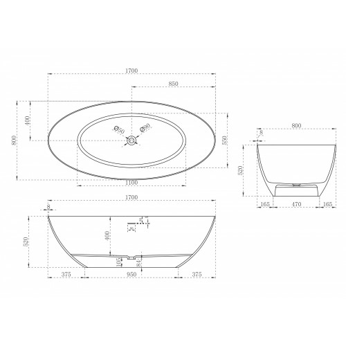 Ванна из искусственного камня ABBER Stein AS9625-1.7 белая матовая