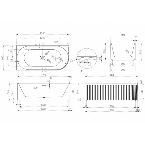 Акриловая ванна ABBER AB9412-1.7 L белая