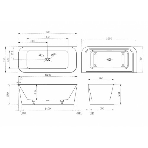 Акриловая ванна ABBER AB9223-1.6 белая