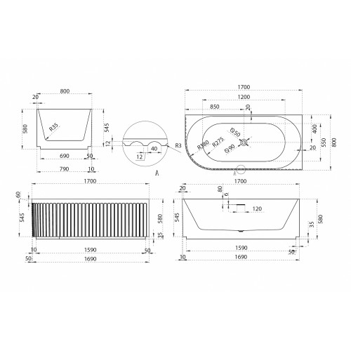 Акриловая ванна ABBER AB9412-1.7 R белая