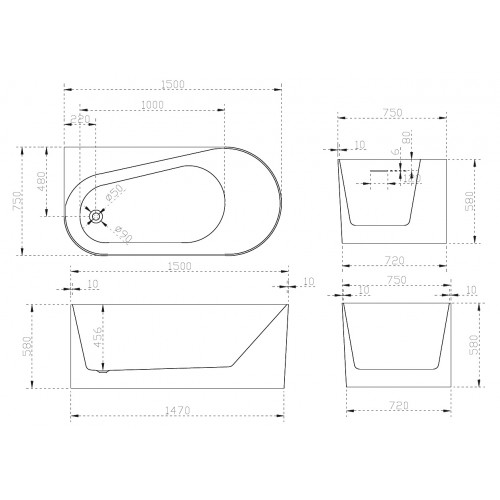 Акриловая ванна ABBER AB9496-1.5 L белая