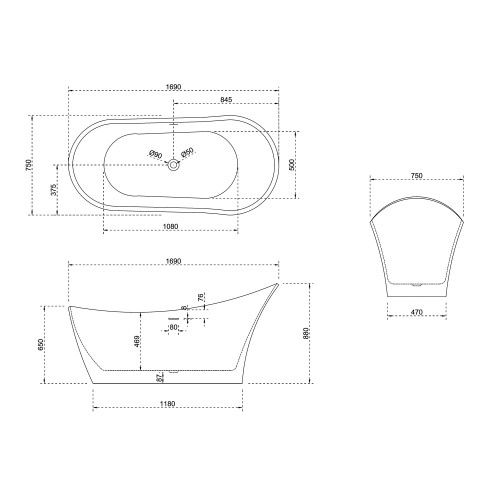 Ванна из искусственного камня ABBER Stein AS9618 белая матовая