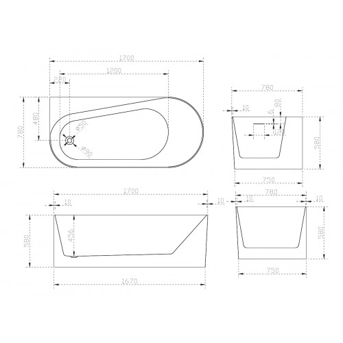 Акриловая ванна ABBER AB9496-1.7 L белая