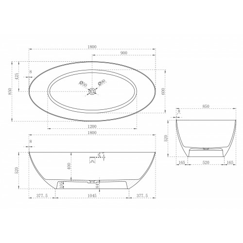 Ванна из искусственного камня ABBER Stein AS9625-1.8 белая матовая