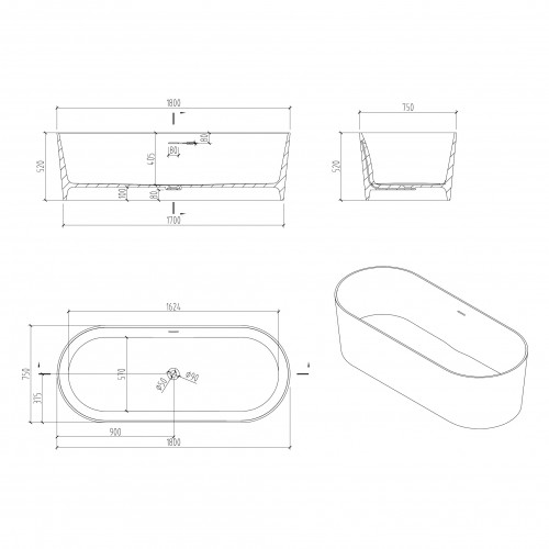 Ванна из искусственного камня ABBER Stein AS9614 белая матовая