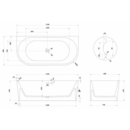 Ванна из искусственного камня ABBER Stein AS9652 белая матовая