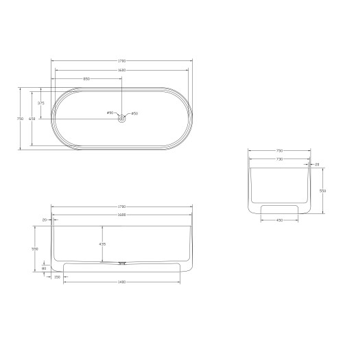 Прозрачная ванна ABBER Kristall AT9708Onyx черная