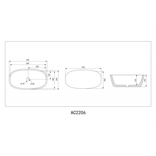Раковина накладная ABBER Rechteck AC2206MB черная матовая