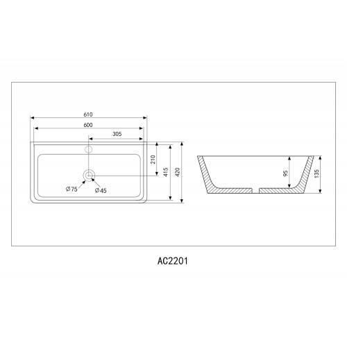 Раковина накладная ABBER Rechteck AC2201 белая