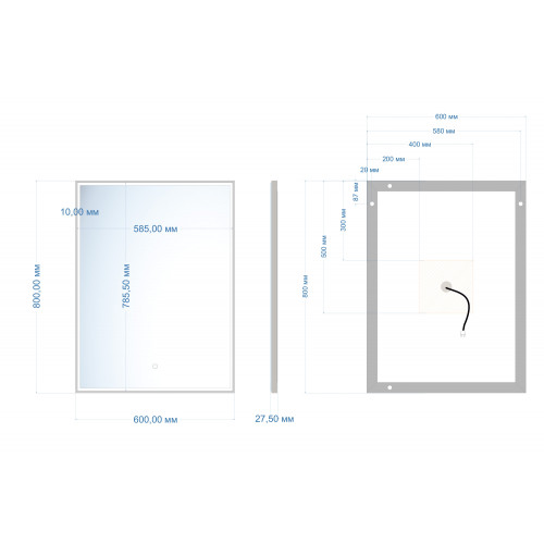 Зеркало ABBER See AG6108S-0.6 с подсветкой, сенсорный выключатель, диммер