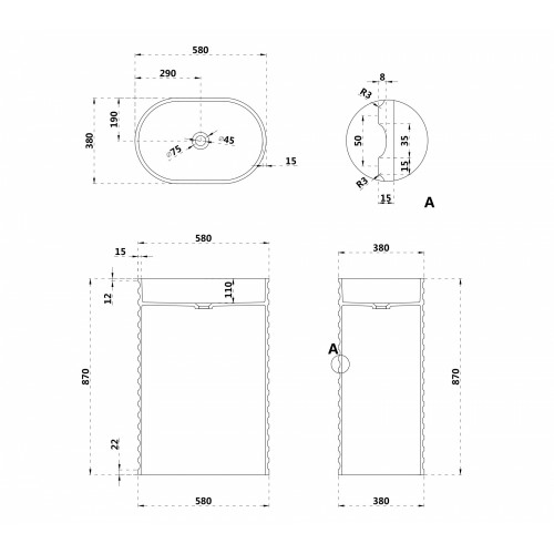 Раковина отдельностоящая ABBER Stein AS2550 белая матовая