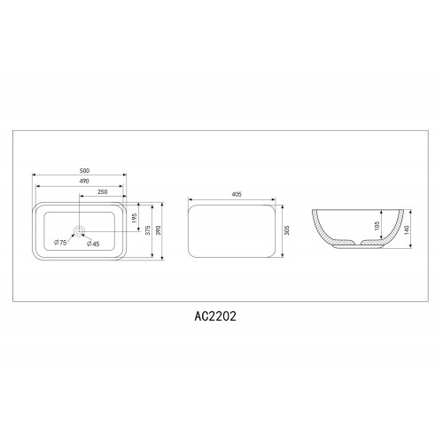 Раковина накладная ABBER Rechteck AC2202 белая