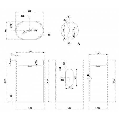 Раковина отдельностоящая ABBER Stein AS2550-H белая матовая