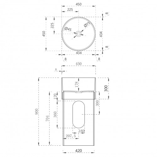 Раковина отдельностоящая прозрачная ABBER Kristall AT2701Opal-H коричневая