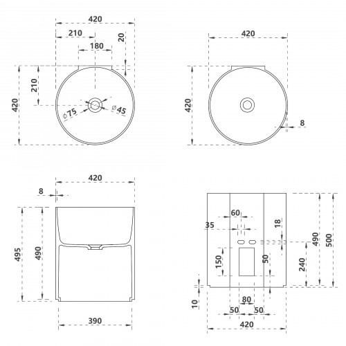 Раковина подвесная прозрачная ABBER Kristall AT2704Emerald зеленая